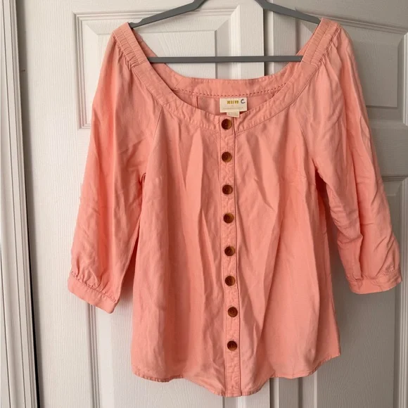 Maeve by Anthropologie Alanis off-shoulder button-front top peach - Picture 2 of 4